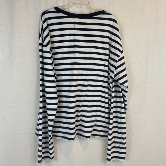 PacSun Black and White Striped Long Sleeved Tee Oversized Asymmetric Large - Picture 2 of 9